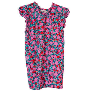 Women's Flutter Sleeve Ruffle Neck Top by LOFT Small Colorful Floral Light Airy